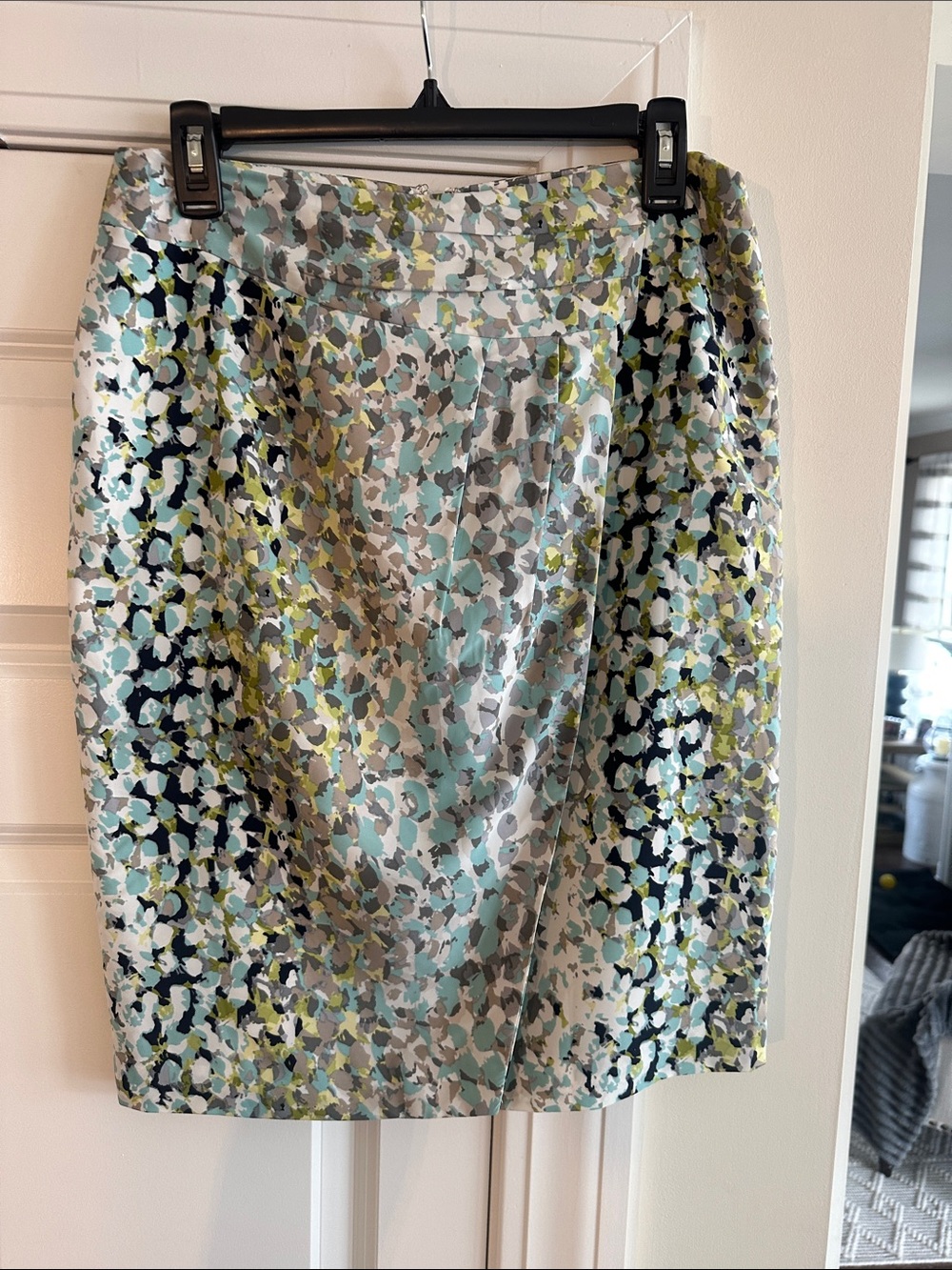 Ellen Tracy Floral Mosaic  Pencil Skirt in Aqua and Lime wrap style front
